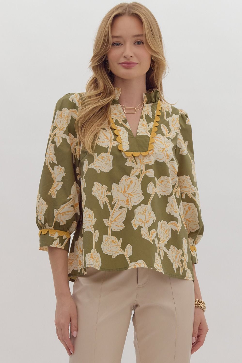 Keisha Floral Scallop Trim Top