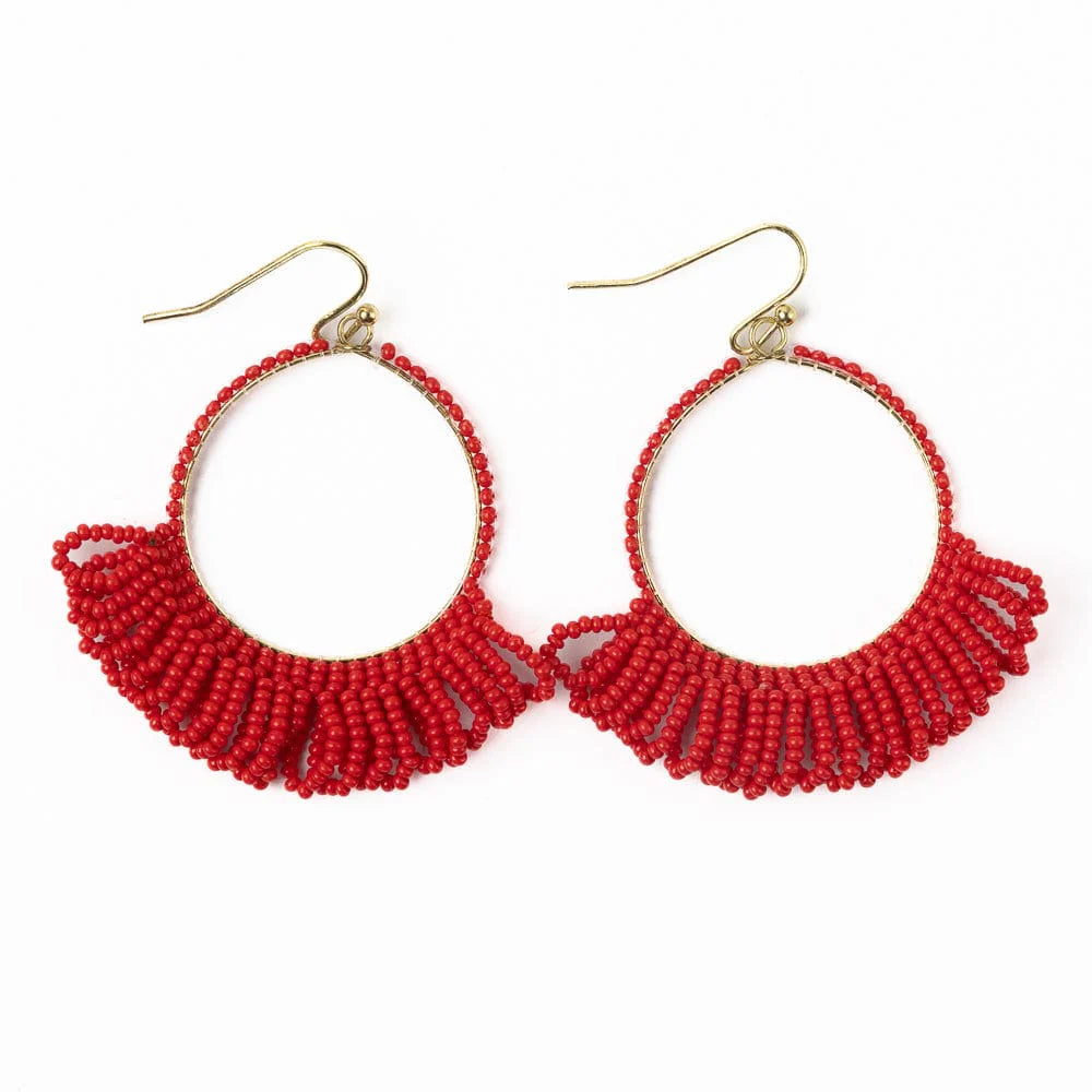 Kendra Beaded Fringe Hoops Red