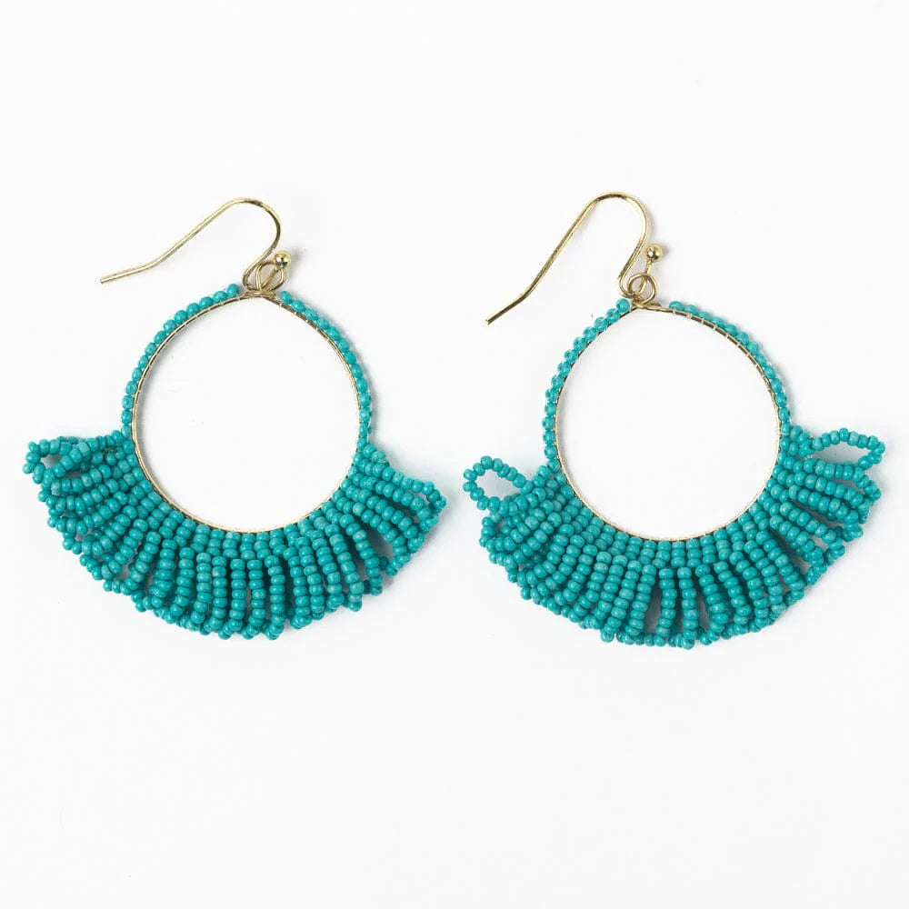 Kendra Beaded Fringe Hoops Turquoise