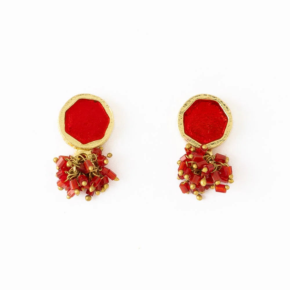 Kimberly Enamel Fringe Earrings Red