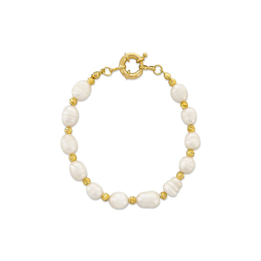 Large Pearl Gold Bead Bracelet