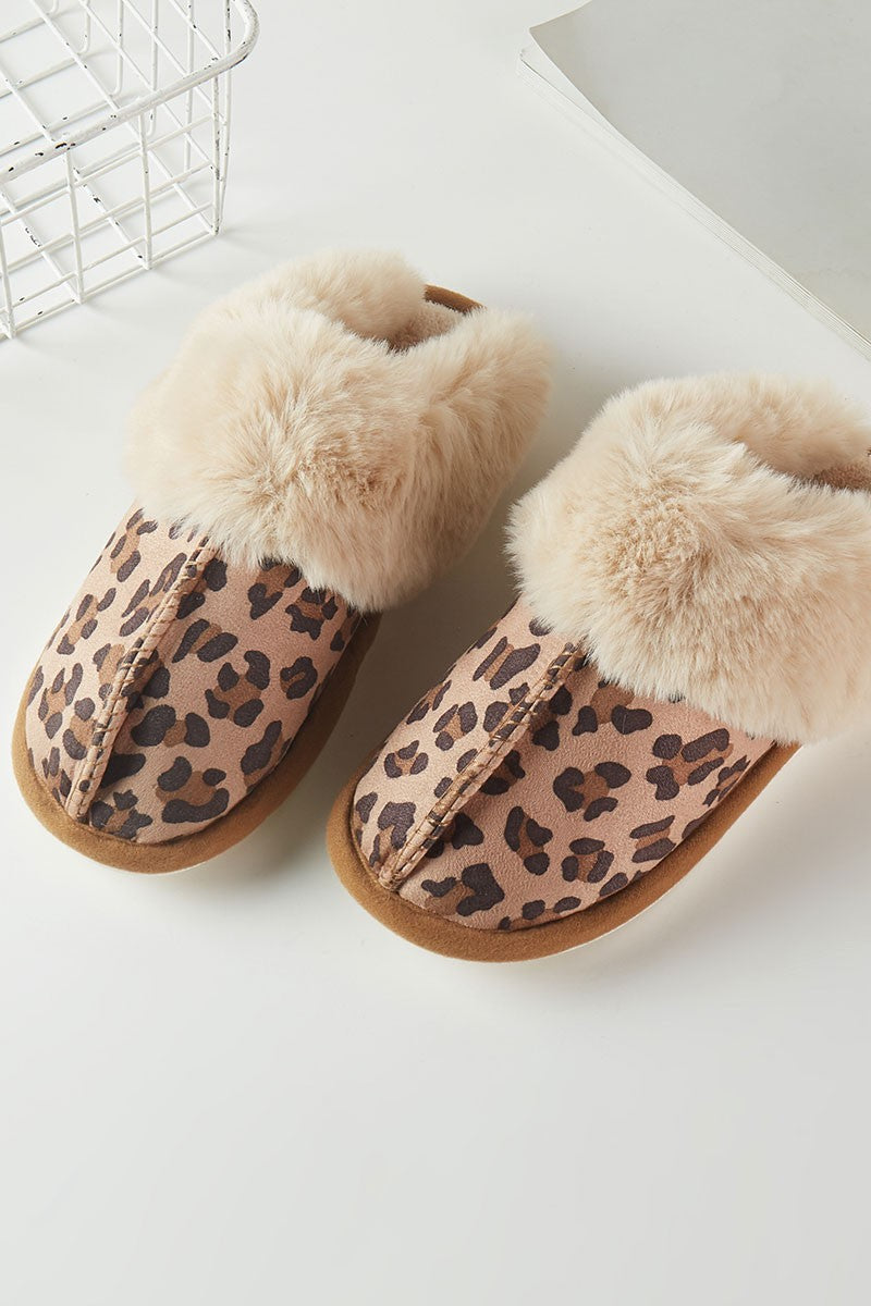 Fur Trim Leopard Slippers