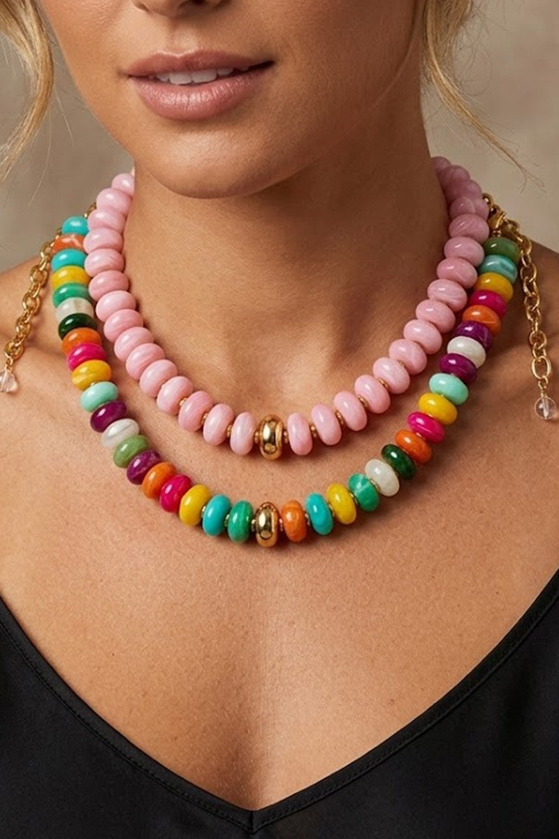 Large Rondelle Bead Necklace Multi