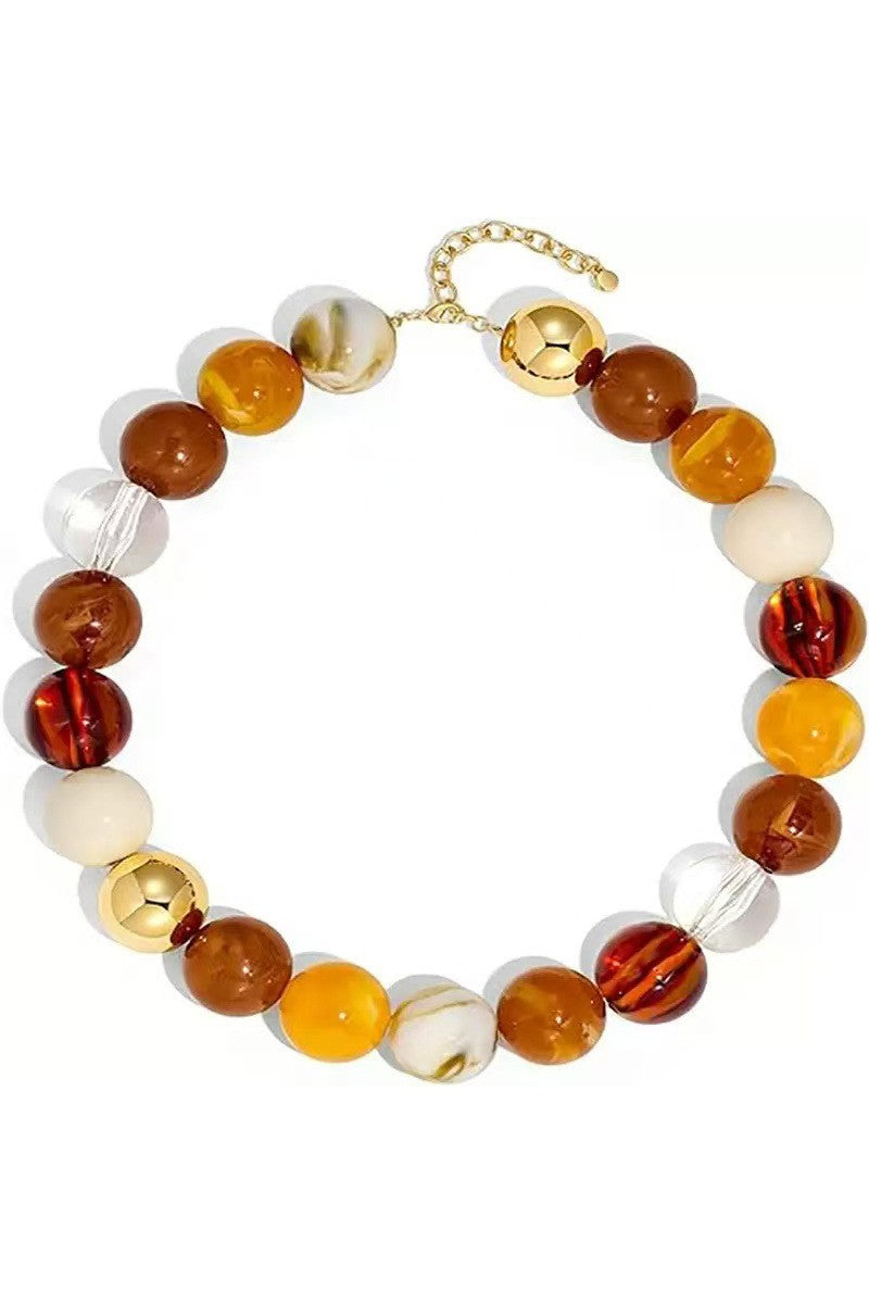 Large Round Bead Necklace Brown
