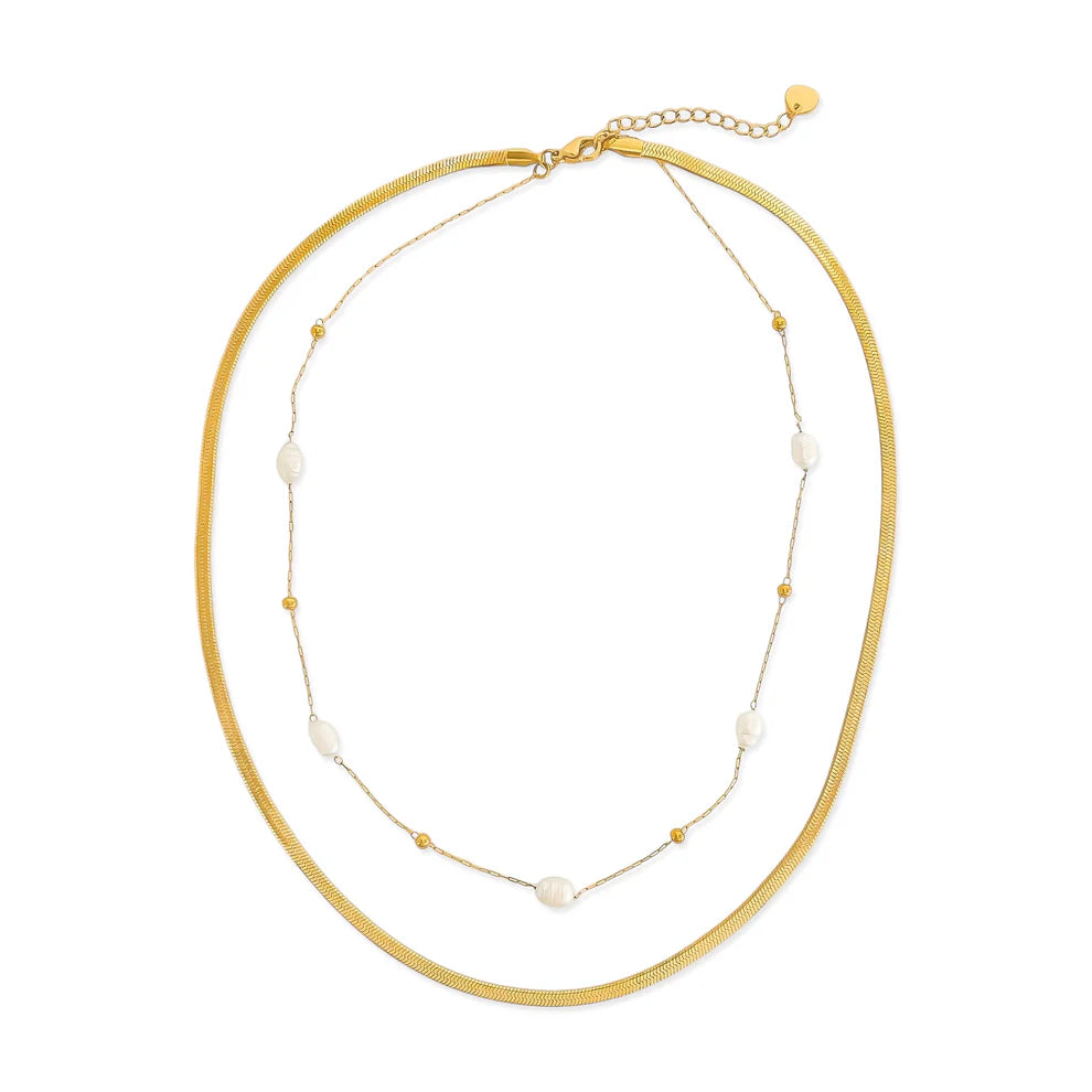 Pearl Herringbone Layered Necklace