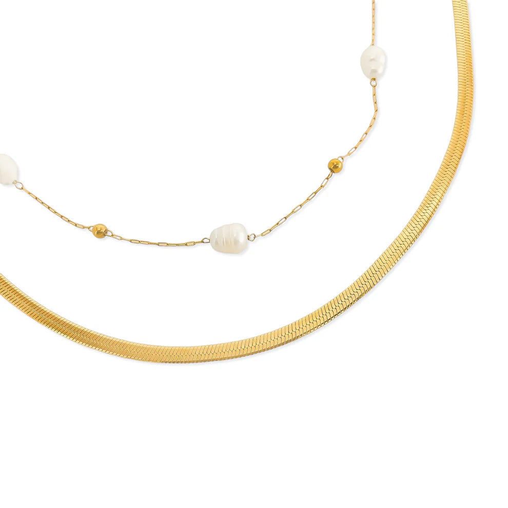 Pearl Herringbone Layered Necklace