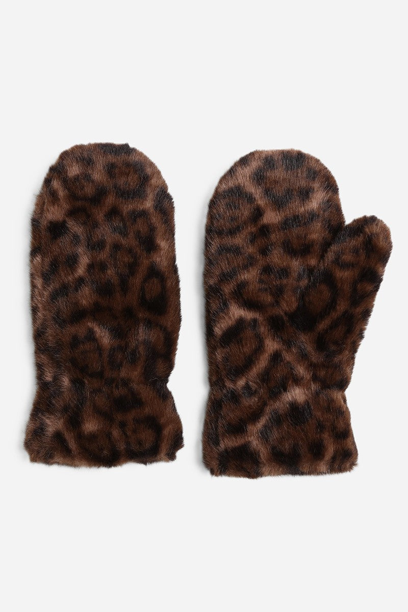 Leopard Faux Fur Mittens