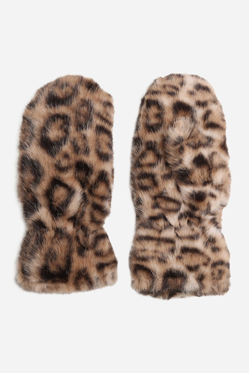 Leopard Faux Fur Mittens