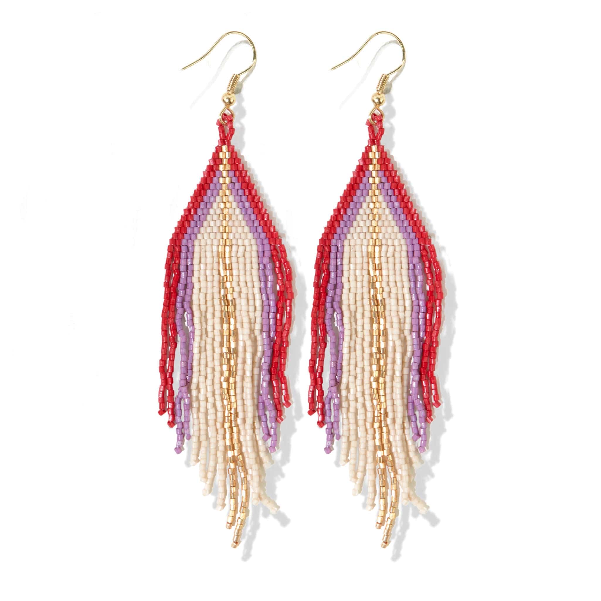 Triangle Luxe Fringe Seed Bead Earrings H.Pink Lilac