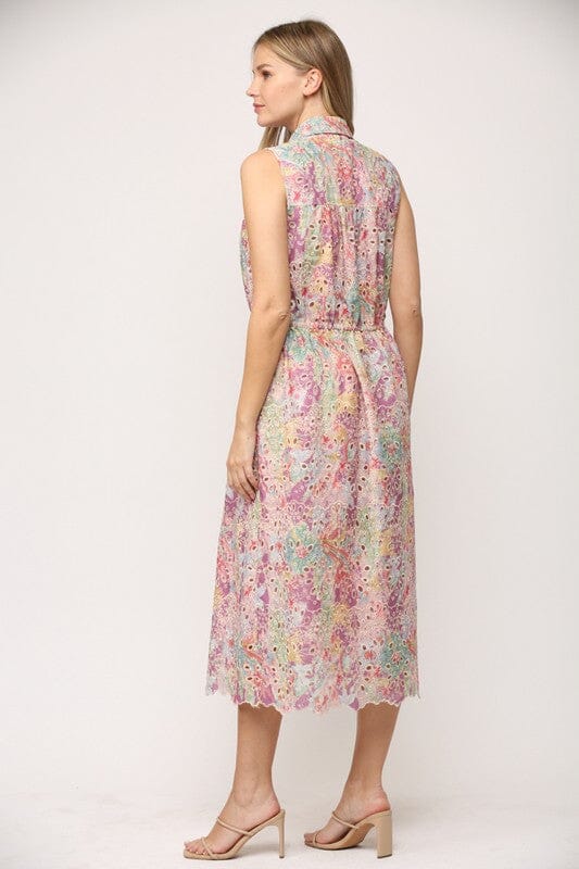 Madeline Printed Eyelet Button Dress