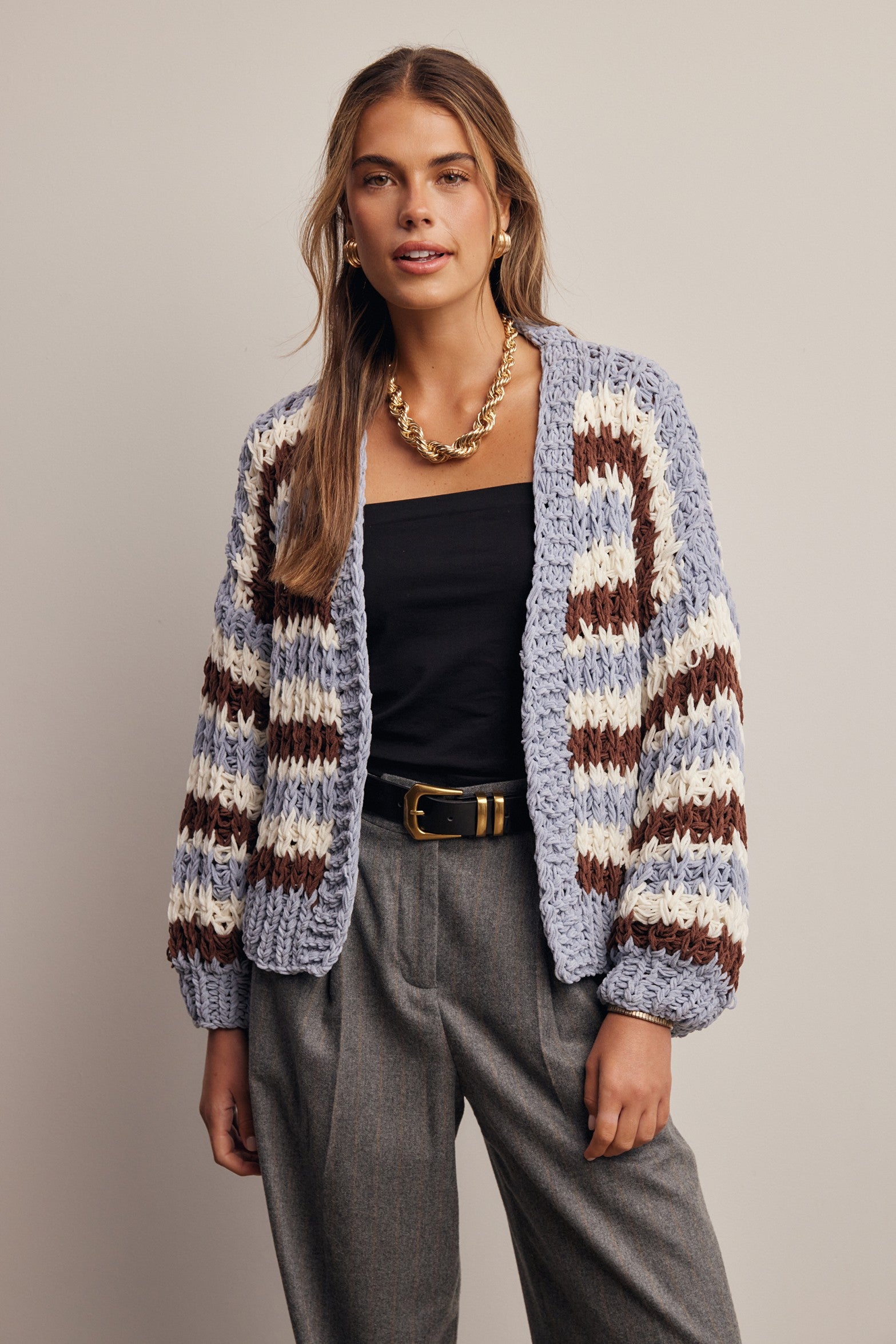Meghan Hand Crochet Stripe Cardigan