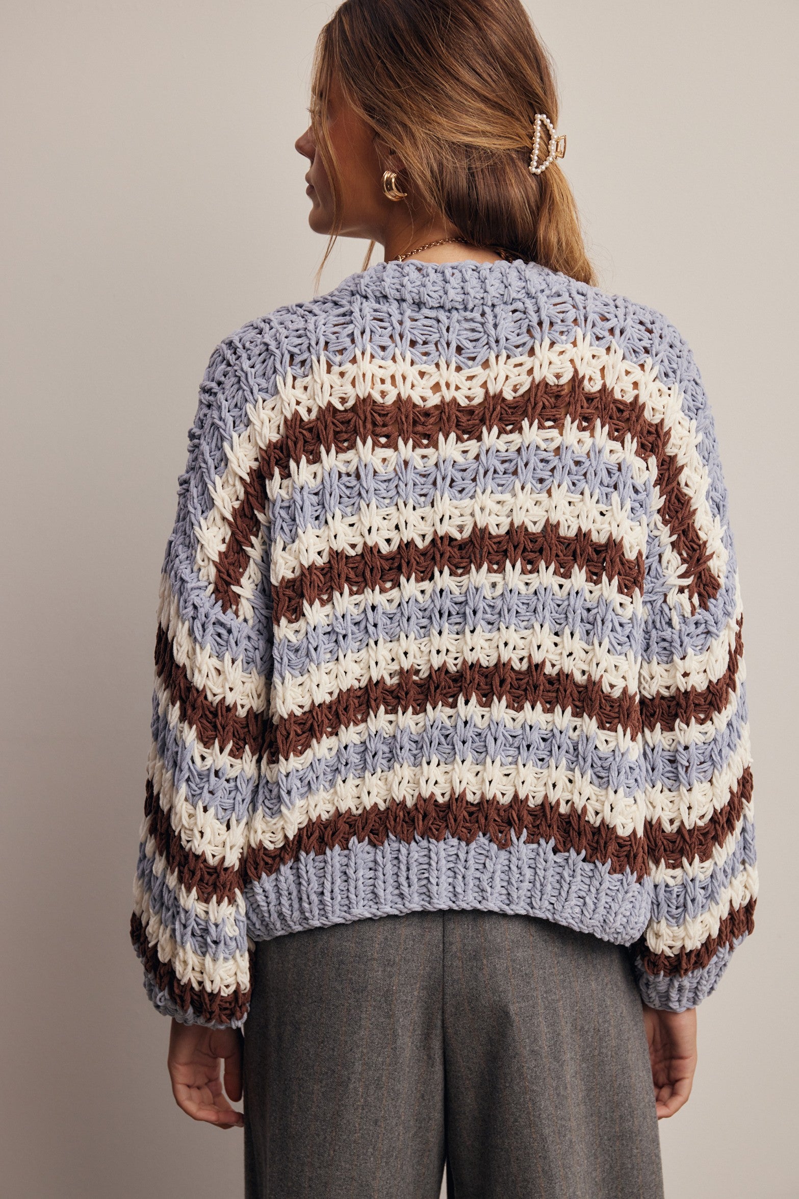 Meghan Hand Crochet Stripe Cardigan