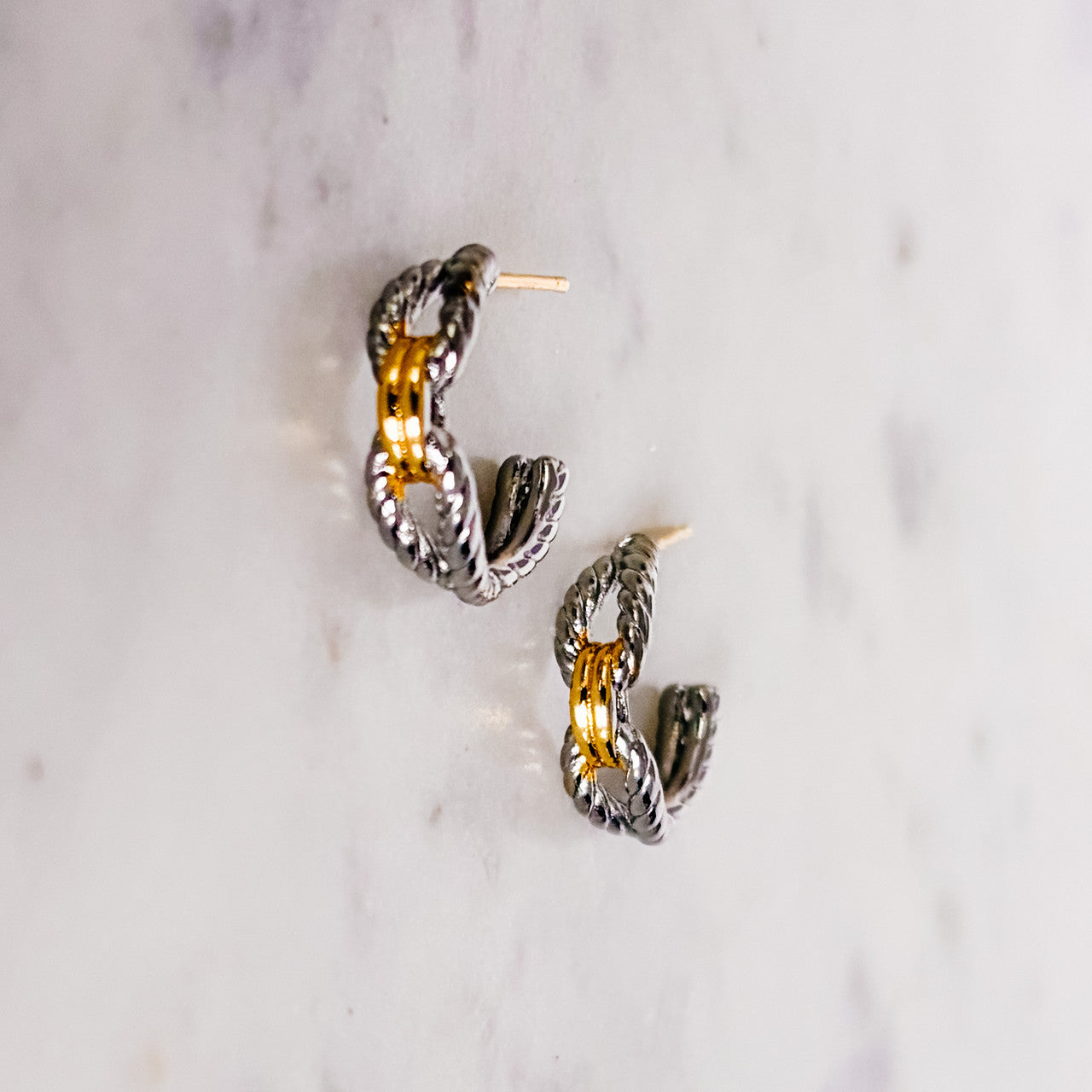 Mixed Metal Textured Hoops