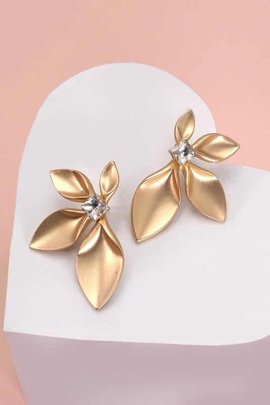 Multi Leaf Rhinestone Earrings