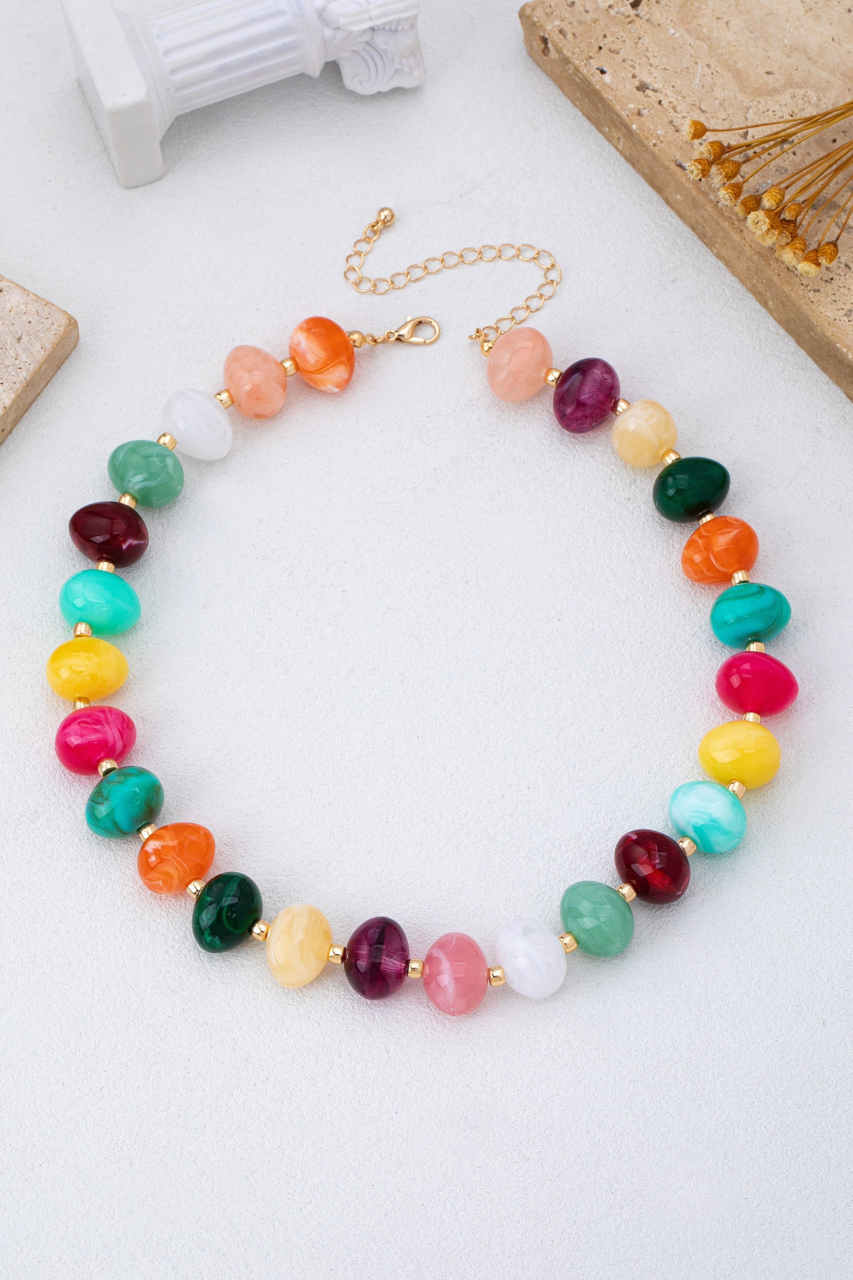 Chunky Pebble Resin Necklace Multi