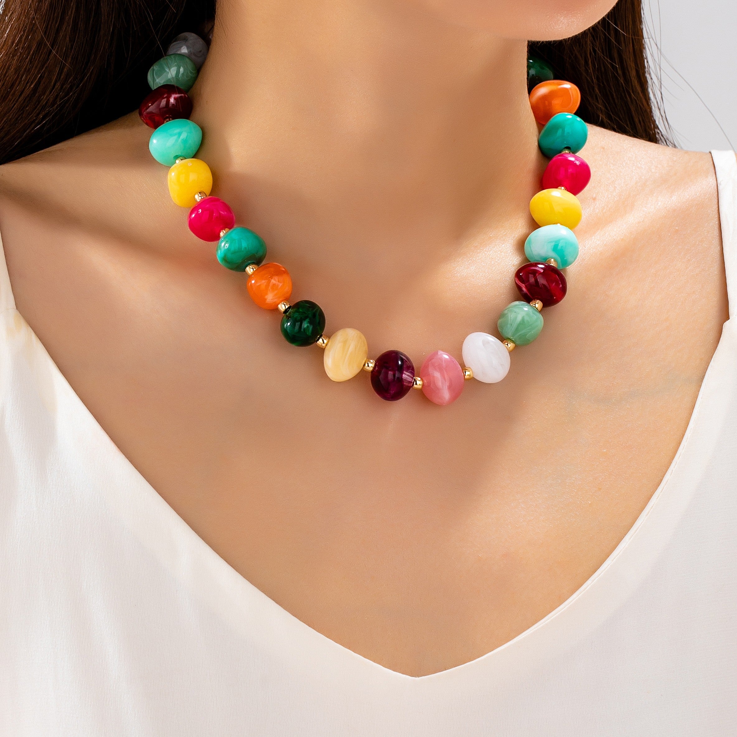 Chunky Pebble Resin Necklace Multi