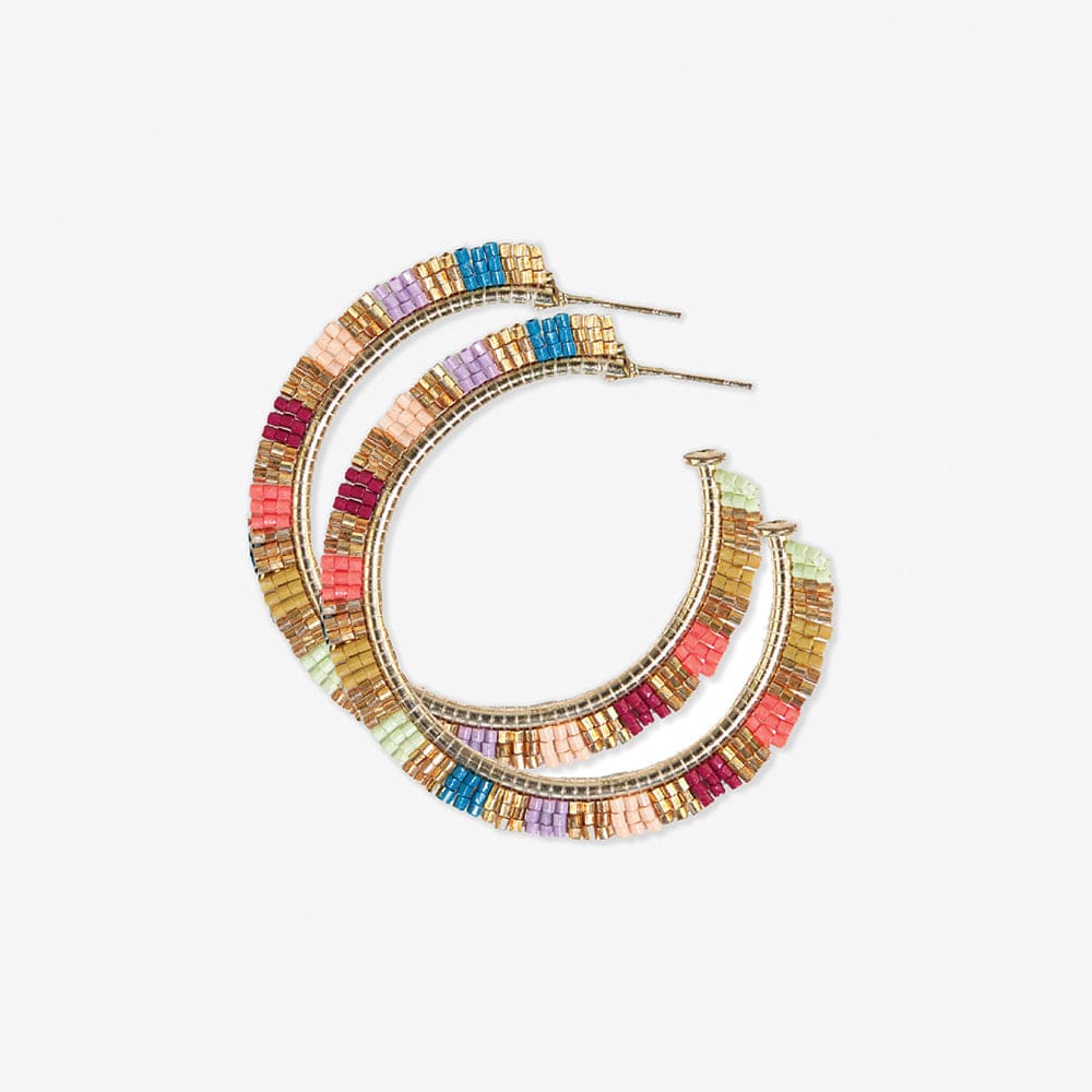 Nora Striped Beaded Hoops Gold
