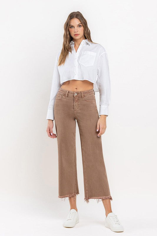 Olivia High Rise Wide Crop Jean Brown