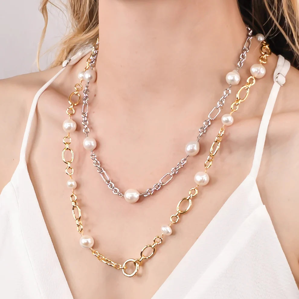 Pearl Textured Alt Chain Necklace