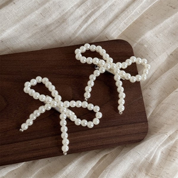 Pearl Bow Hair Clips Set