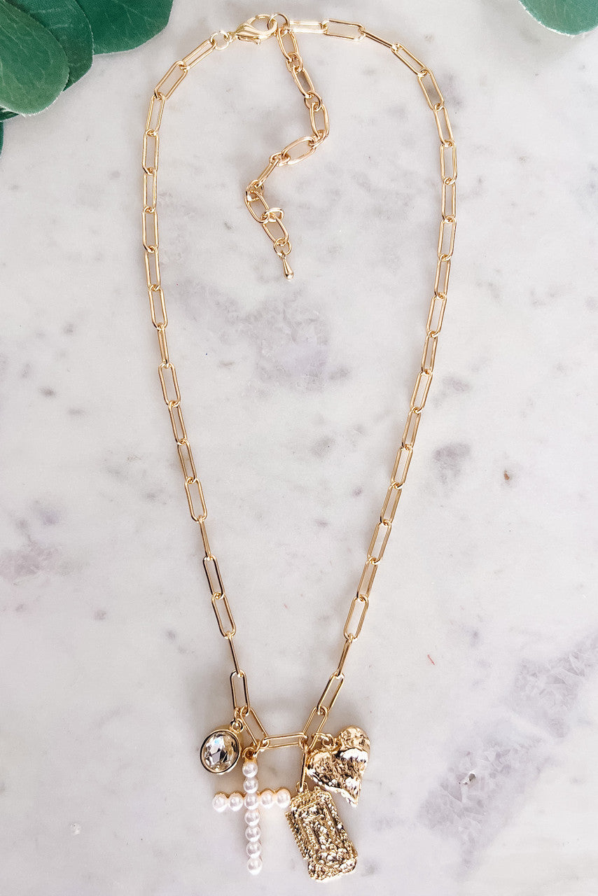 Pearl Cross Charm Necklace