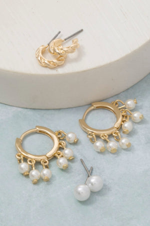 Pearl and Hoop Earring Set