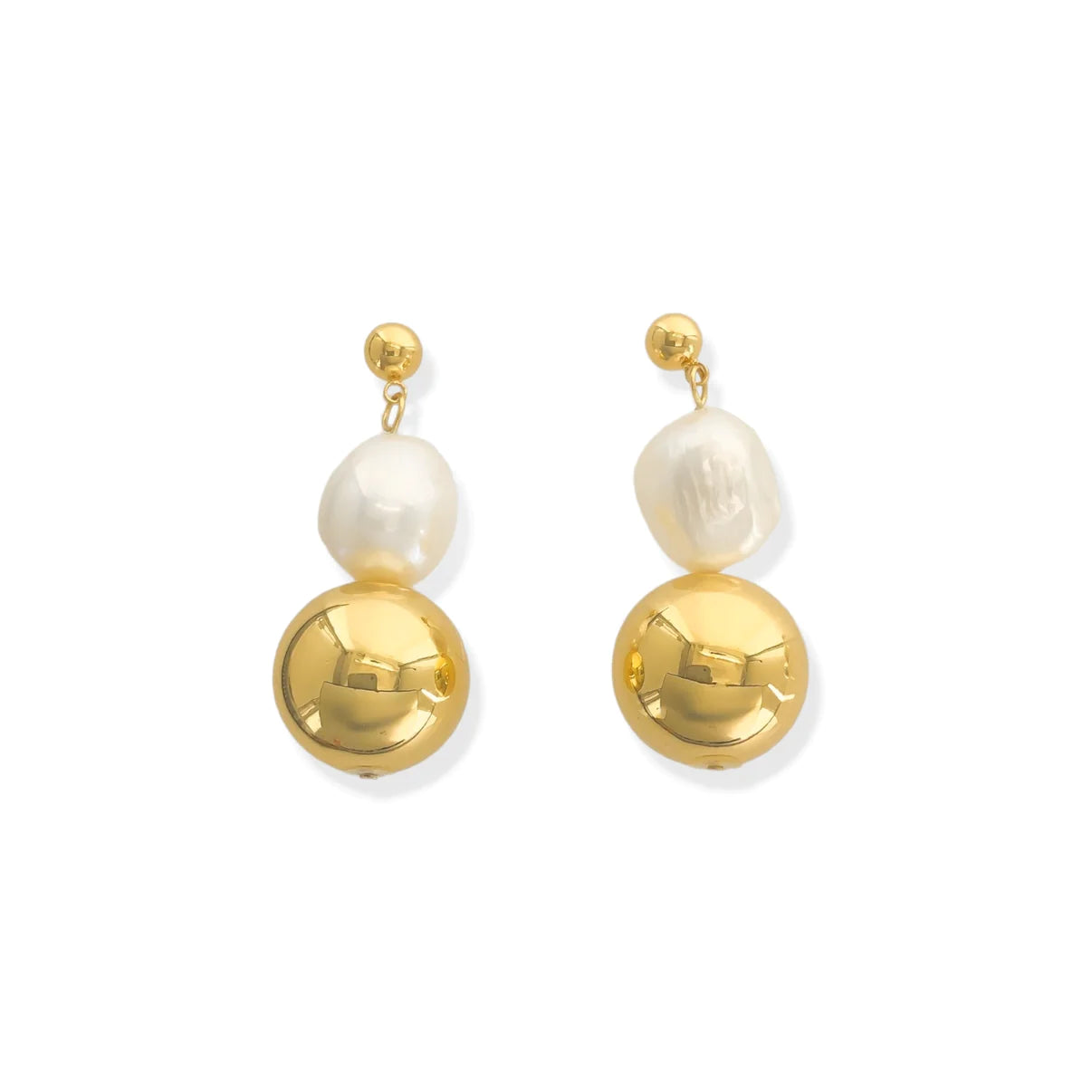 Pearl and Gold Ball Drop Earrings