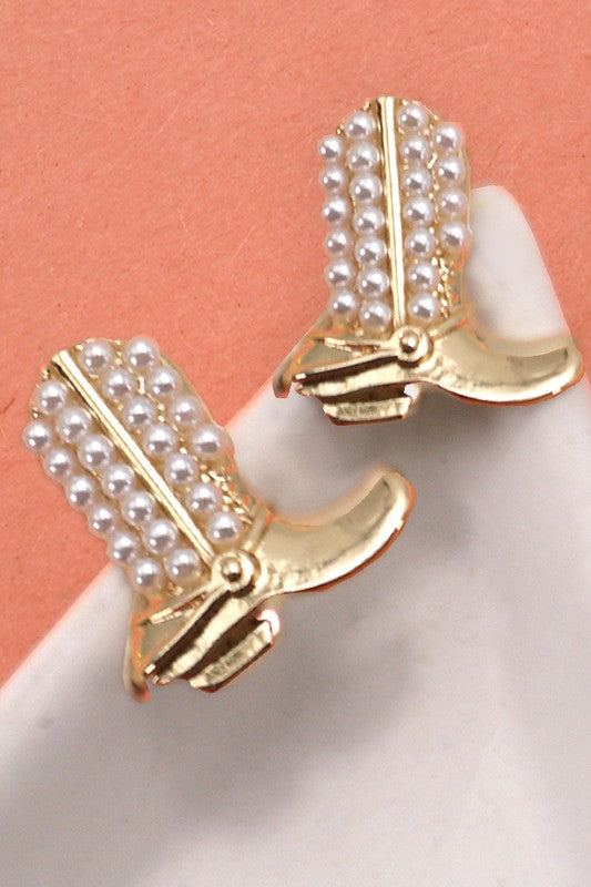 Western Boot Pearl Earrings