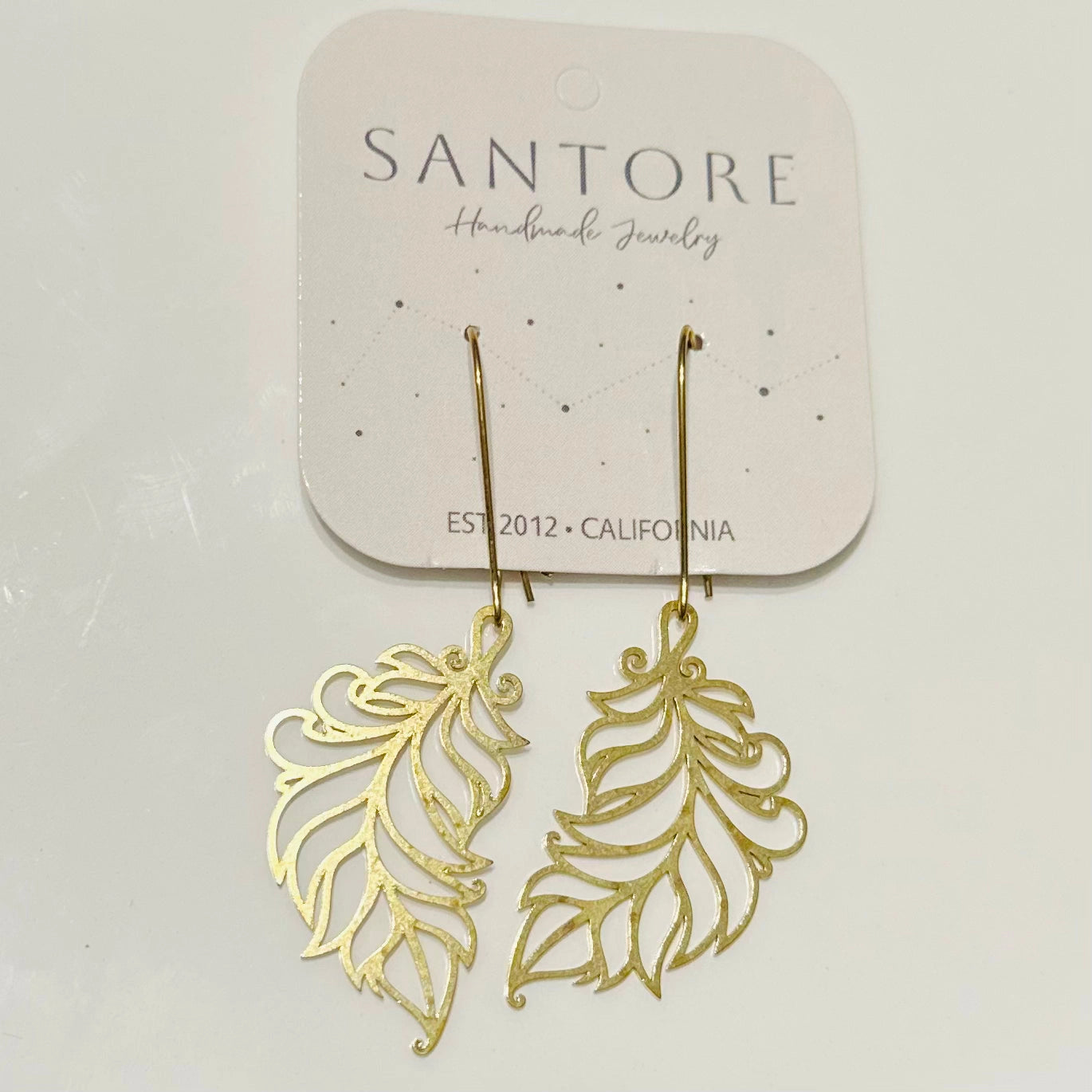 Plume Feather Brass Earrings