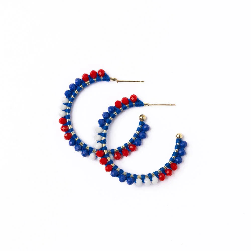 Red White Blue Crystal Beaded Hoop