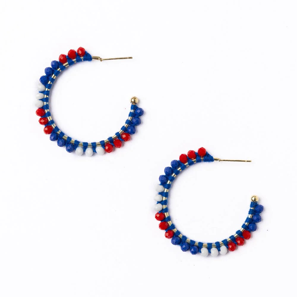 Red White Blue Crystal Beaded Hoop