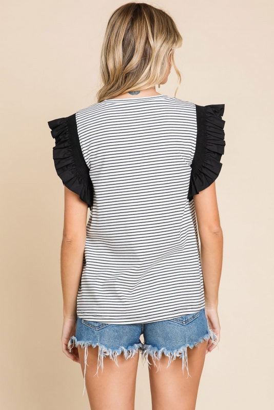 Remi Striped Frill Sleeve Top
