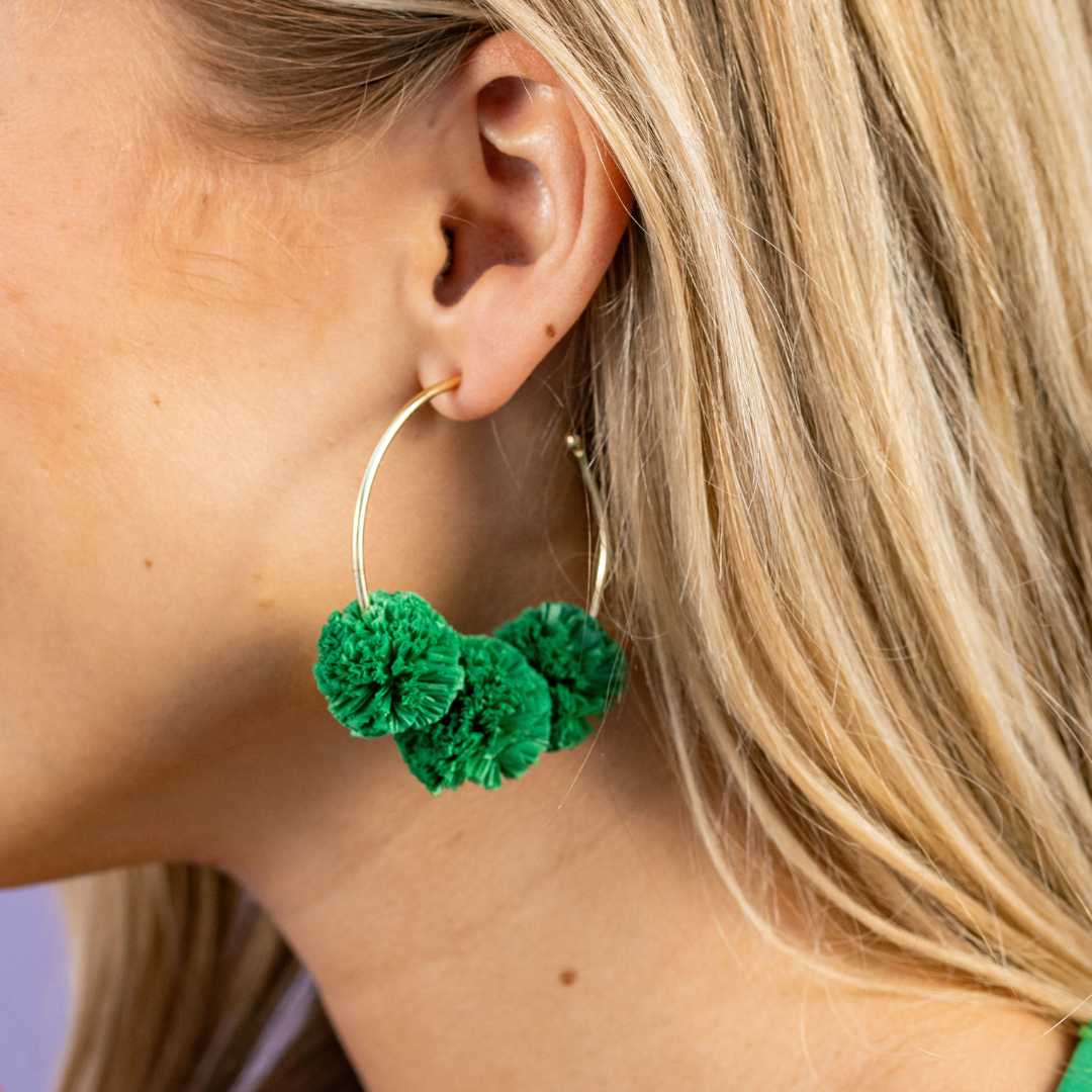 Rita Raffia Pom Hoops Green