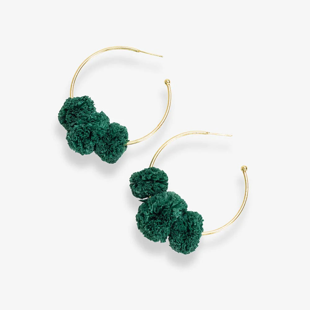 Rita Raffia Pom Hoops Green