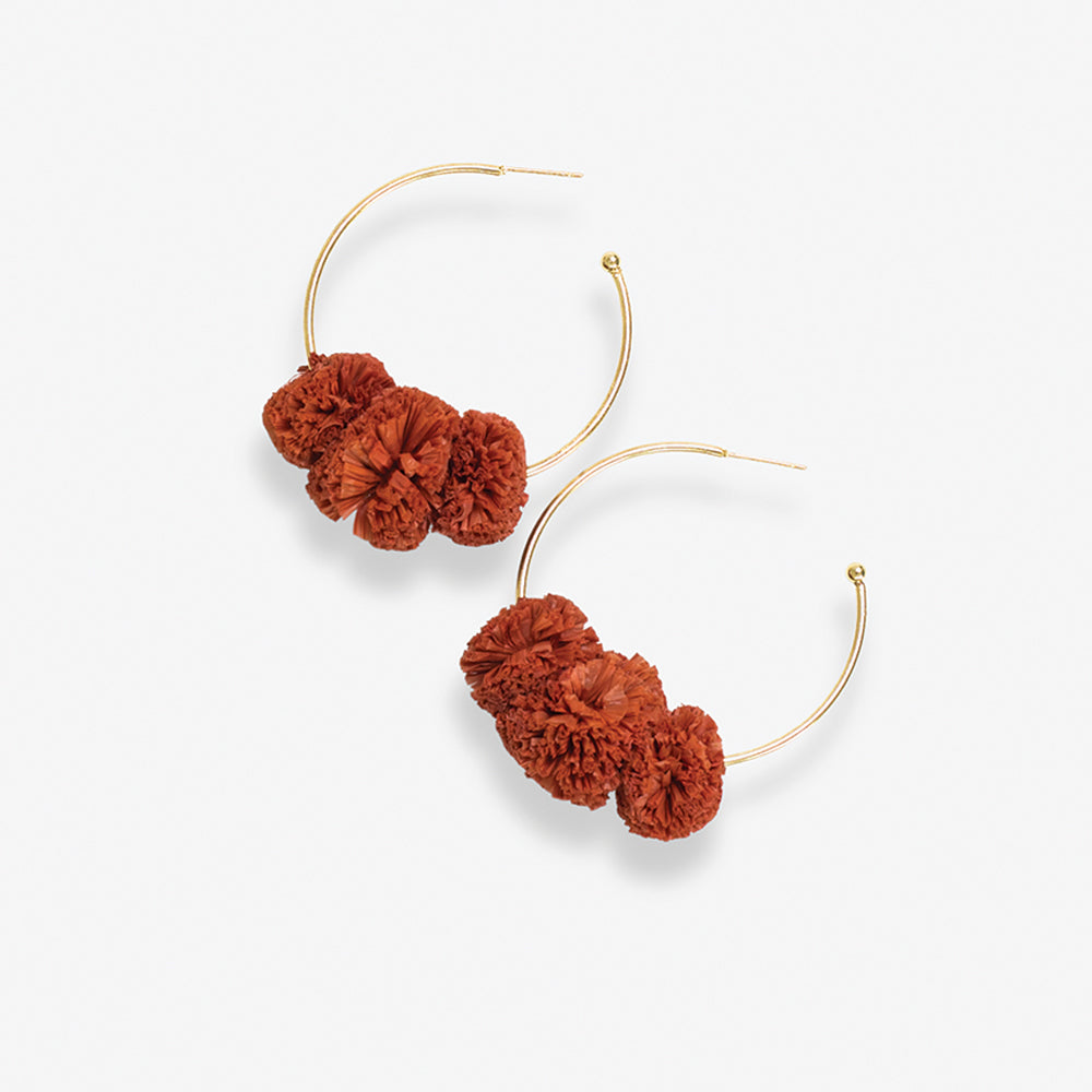 Rita Raffia Pom Hoops Rust