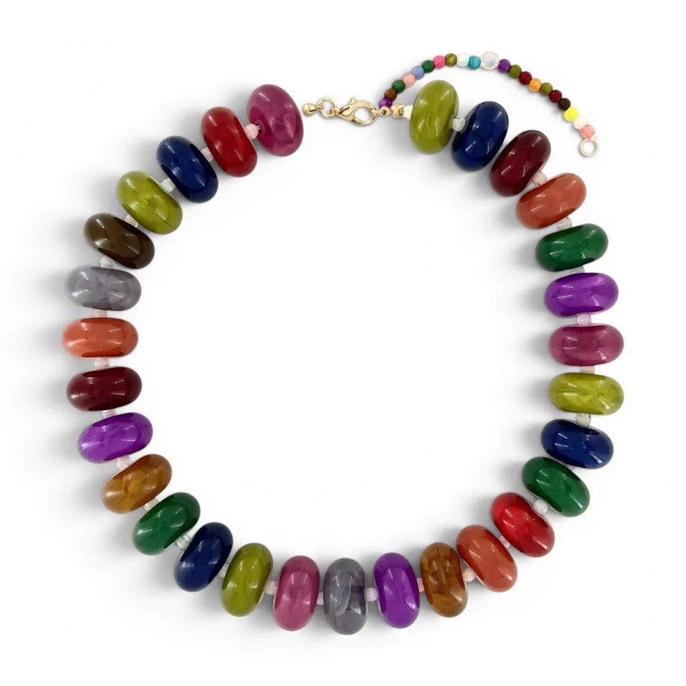 Resin Rondelle Bead Necklace Fall Multi