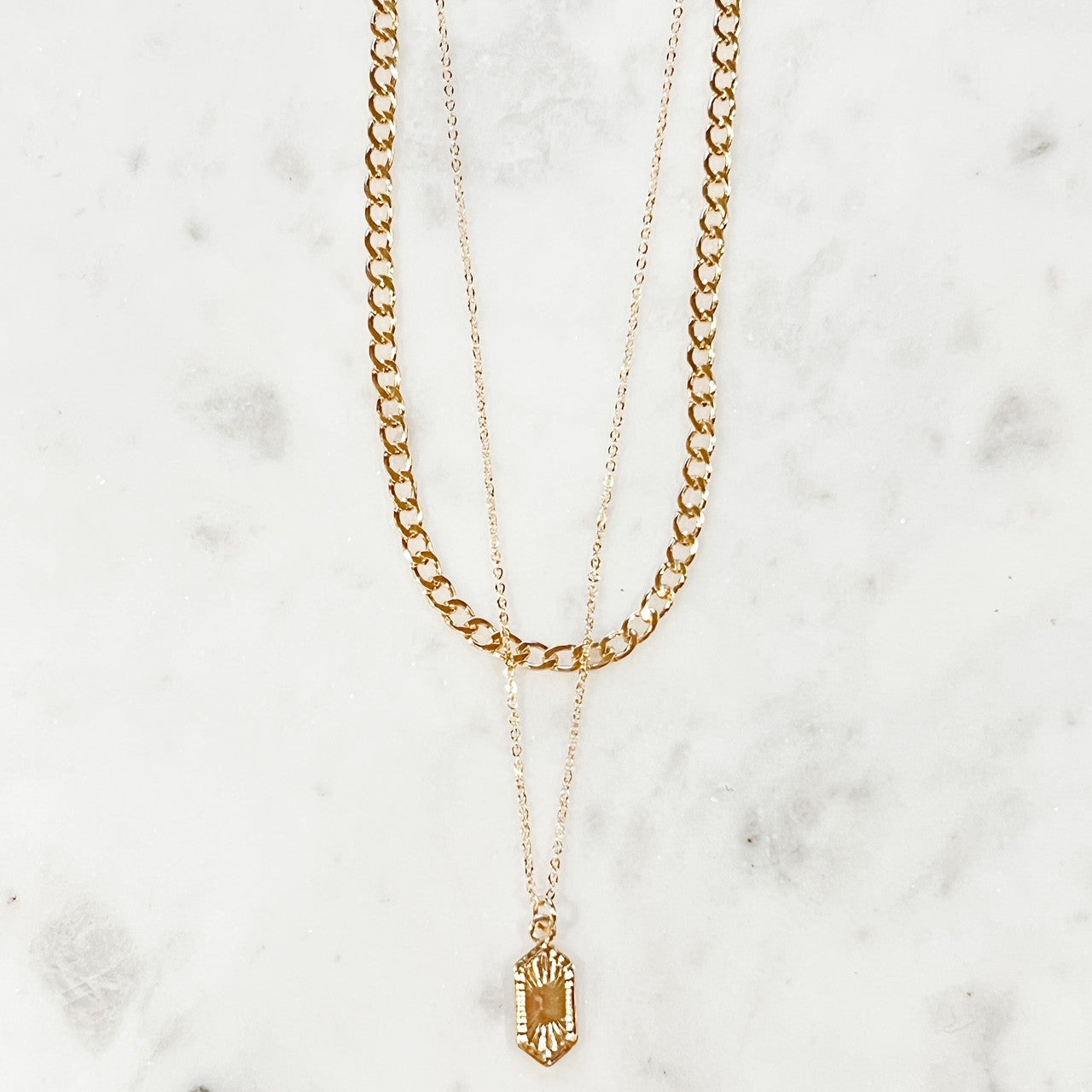 Shield Charm Layered Necklace