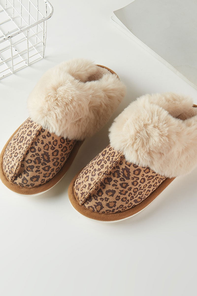 Fur Trim Mini Leopard Slippers