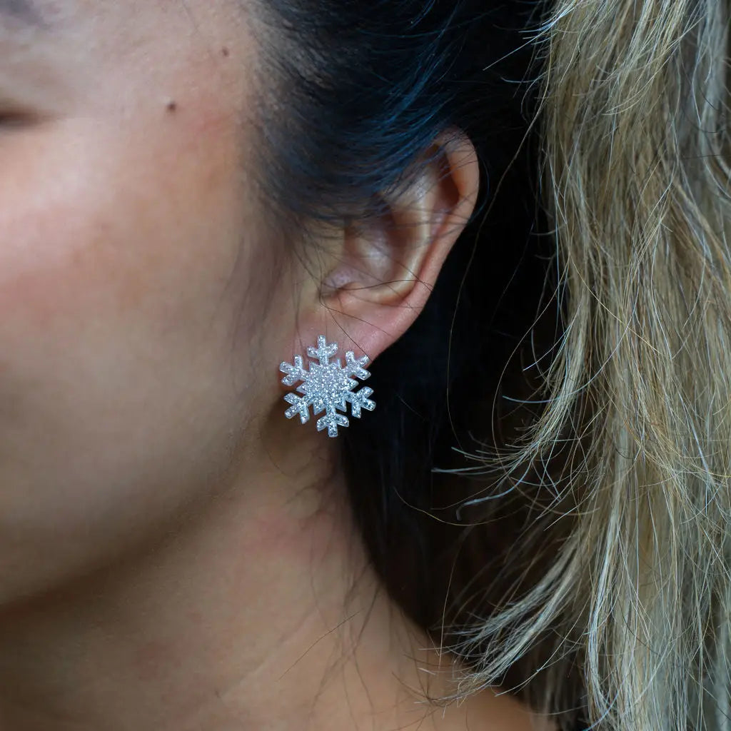 Snowflake Studs Silver Glitter