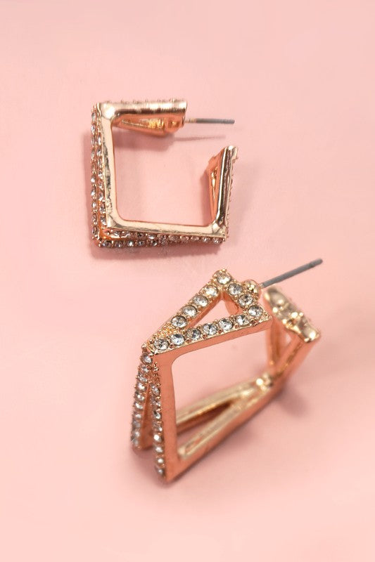 Square Rhinestone Hoop Earrings