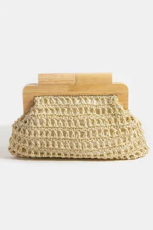 Straw Wood Top Clutch
