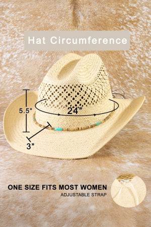 Woven Straw Beaded Cowboy Hat