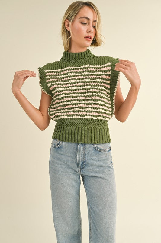 Taleen Striped Mock Sweater Vest