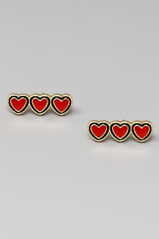 Triple Heart Enamel Stud Earrings