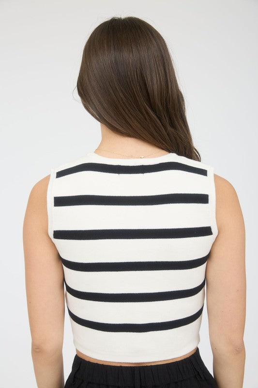 Twila Stripe Button Crop Vest FINAL SALE