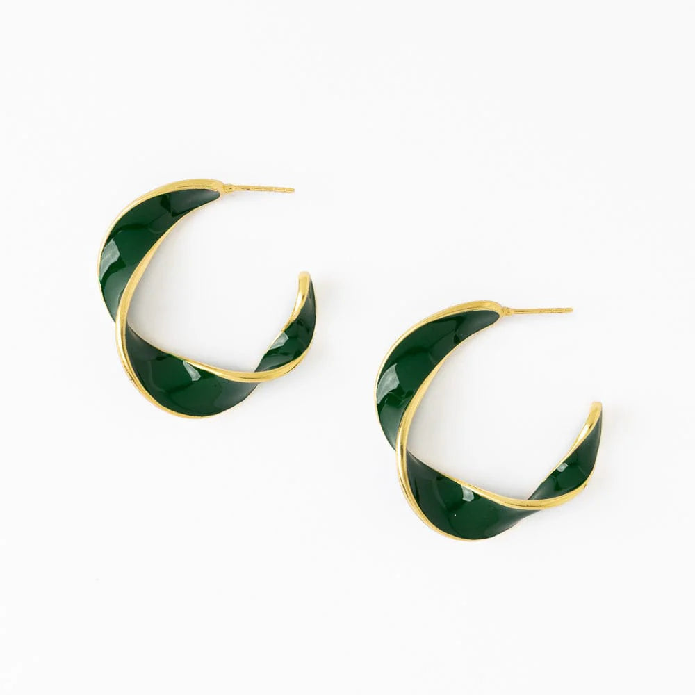 Vanessa Enamel Twisted Hoops Green