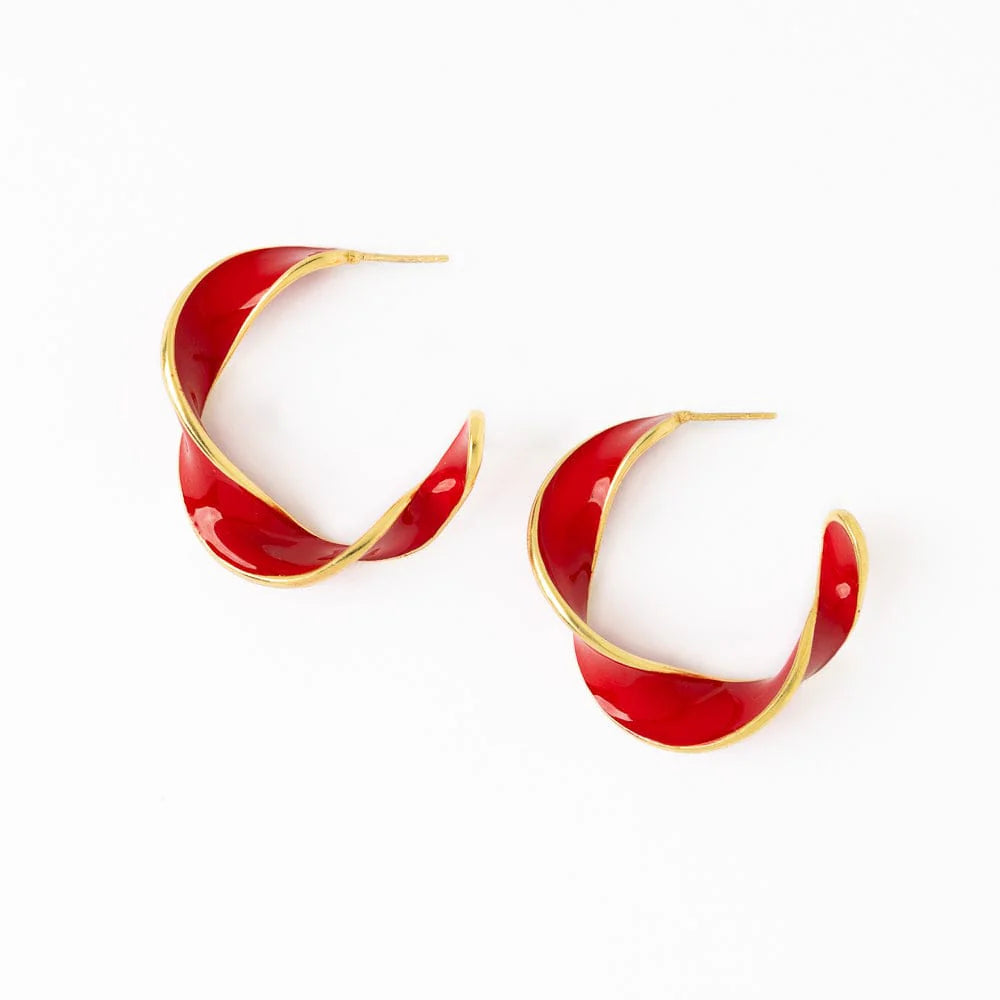 Vanessa Enamel Twisted Hoops Red