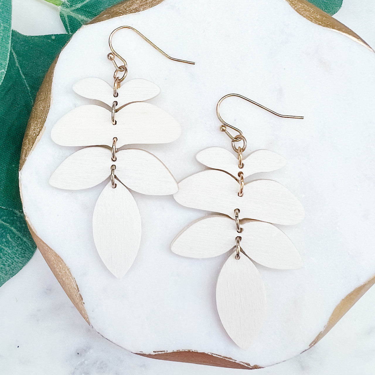 Wood Leaf Dangle Earrings