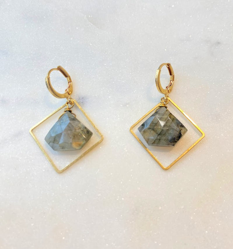 Framed Labradorite Diamond Earrings