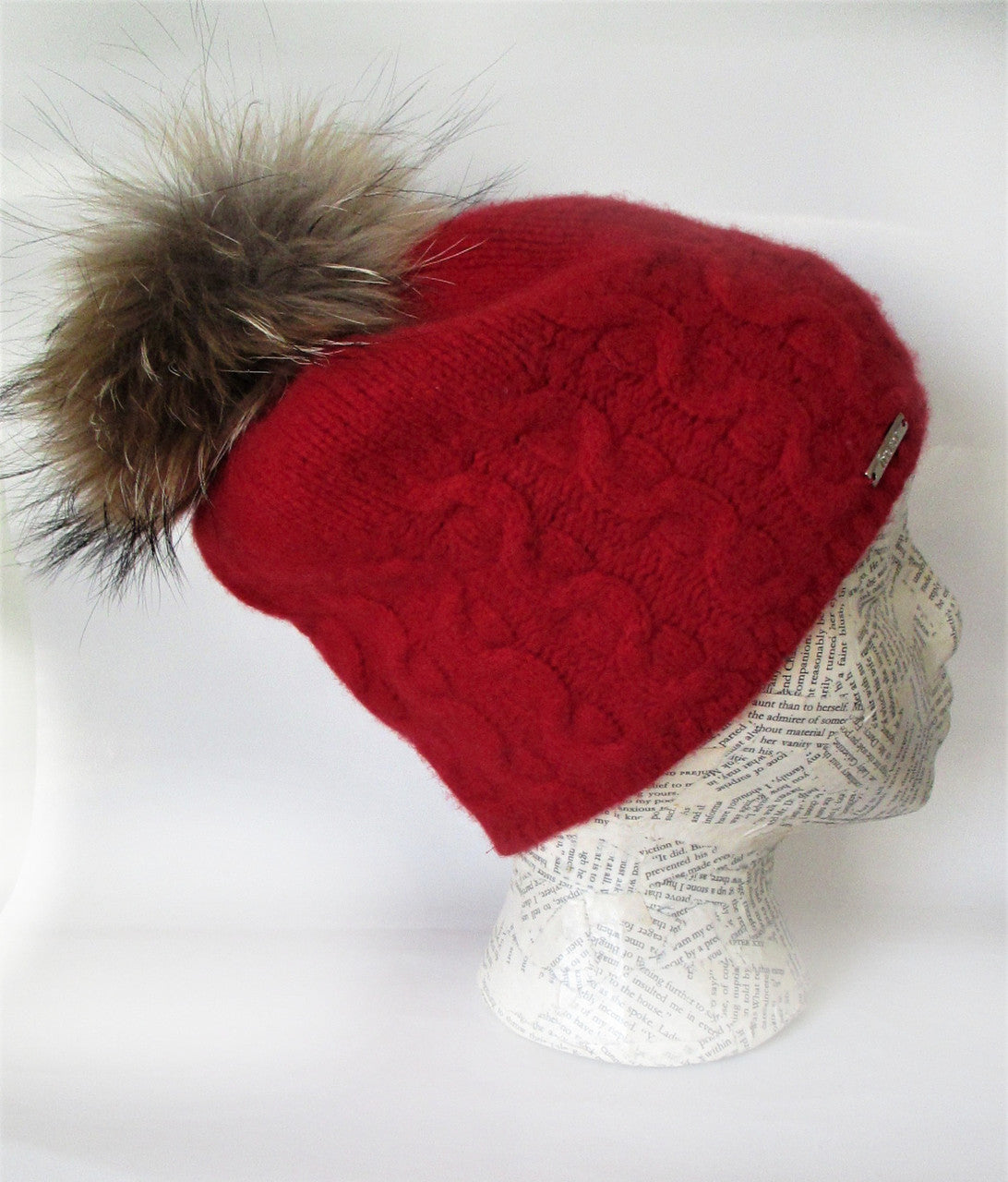 Cashmere Cable Fur Pom Hat